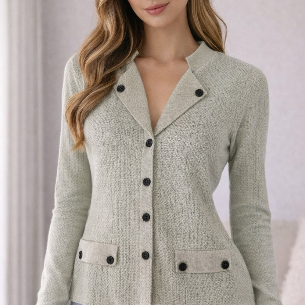 San Remo Knits Mint Green Blazer Cardigan Size Small USA Made Vintage